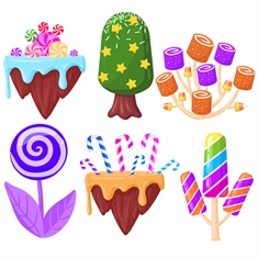 Candyland Dessert Islands & Sweet Trees Cutout Set